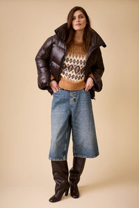 Oui Norwegian Sweater in Camel & Off White