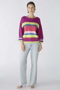Oui Stripe Sweater in Grape/Green