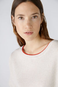 Oui Cotton Sweater in Sand/Red