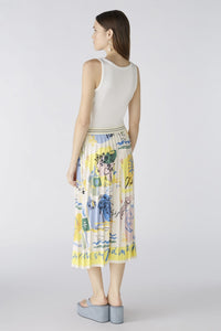 Oui Pleated Print Skirt in Yellow/Blue