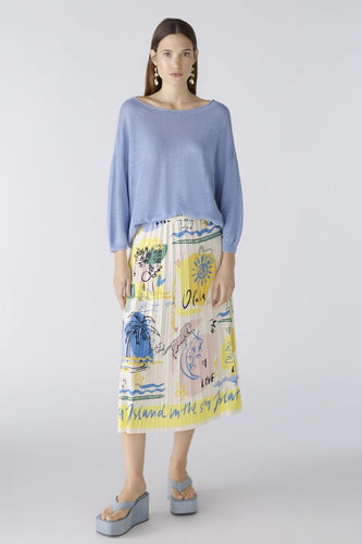 Oui Pleated Print Skirt in Yellow/Blue