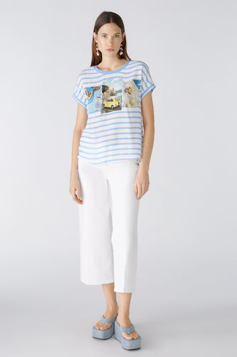 Oui Striped T-Shirt in Off White/Blue