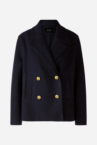 Oui Boiled Wool Jacket in Navy