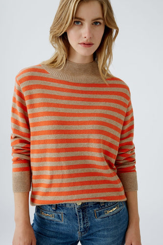 Oui Striped Sweater in Camel/Tomato