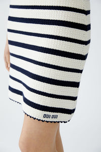 Oui Knitted Short Skirt in White/Blue