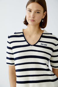 Oui Striped Polo in White/Blue