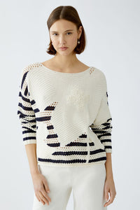 Oui Striped Sweater in White/Blue