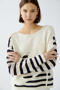 Oui Striped Sweater in White/Blue