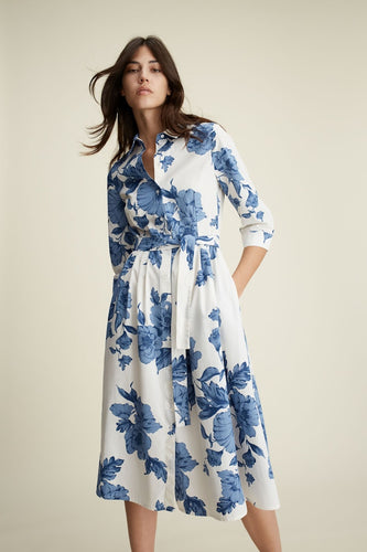 Oui Printed Midi Dress in Blue/White