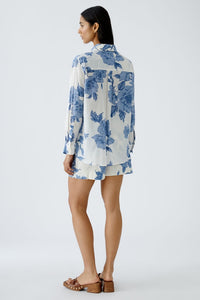 Oui Printed Cotton Voile Blouse in Blue/White