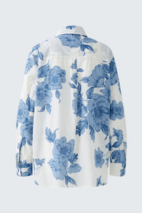Oui Printed Cotton Voile Blouse in Blue/White