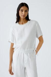 Oui Short Sleeve Linen Top in Optic White