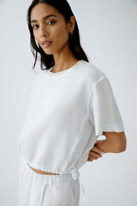 Oui Short Sleeve Linen Top in Optic White