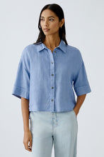 Load image into Gallery viewer, Oui Short Sleeve Linen Blouse in Ocean Blue
