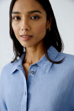Load image into Gallery viewer, Oui Short Sleeve Linen Blouse in Ocean Blue

