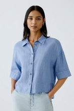 Load image into Gallery viewer, Oui Short Sleeve Linen Blouse in Ocean Blue
