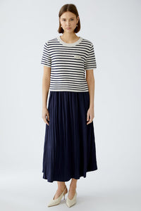 Oui Striped Short Sleeve Sweater in White/Blue