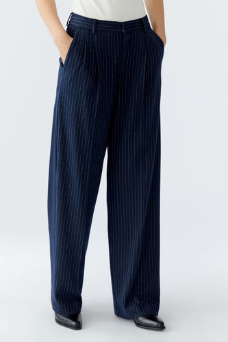 Oui Jersey Trousers in Navy Pinstripe