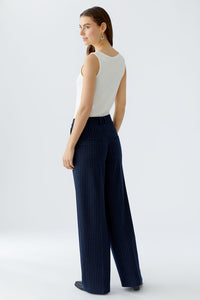 Oui Jersey Trousers in Navy Pinstripe