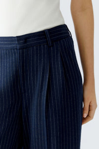 Oui Jersey Trousers in Navy Pinstripe