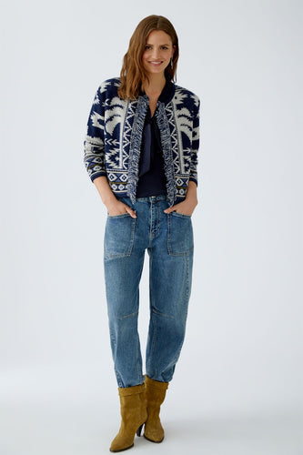 Oui Knit Fringe Cardigan in Dark Blue