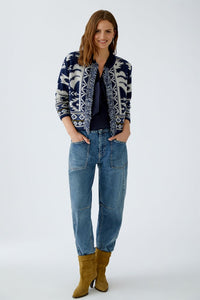 Oui Knit Fringe Cardigan in Dark Blue