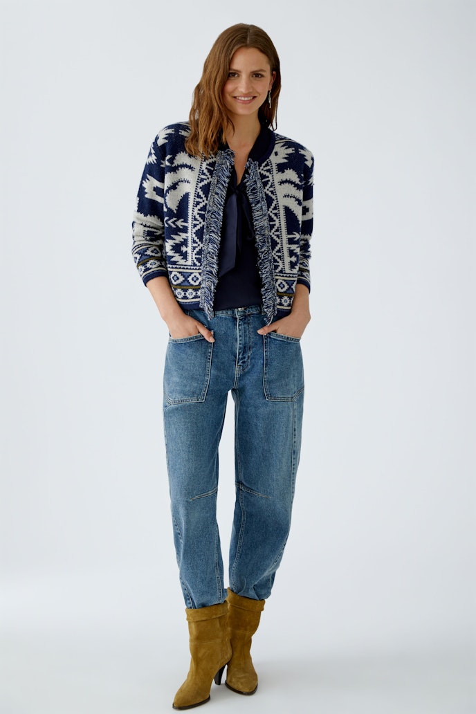 Oui Knit Fringe Cardigan in Dark Blue