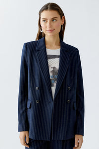 Oui Jersey Blazer in Navy Pinstripe