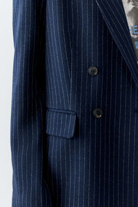 Oui Jersey Blazer in Navy Pinstripe