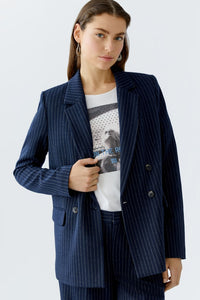 Oui Jersey Blazer in Navy Pinstripe