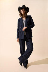 Oui Jersey Blazer in Navy Pinstripe