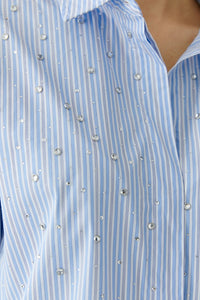 Oui Pinstripe Blouse in Light Blue/White
