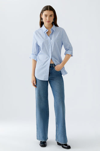 Oui Pinstripe Blouse in Light Blue/White