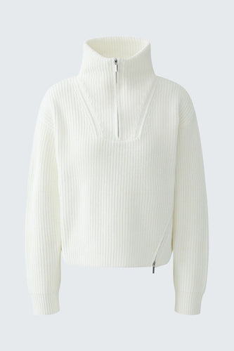 Oui Cotton Zip Sweater in Gardenia