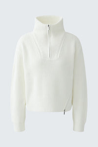 Oui Cotton Zip Sweater in Gardenia