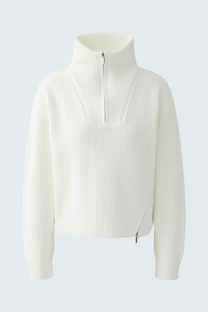 Oui Cotton Zip Sweater in Gardenia