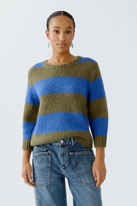 Oui Esmy Sweater in Khaki/Blue