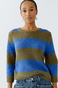 Oui Esmy Sweater in Khaki/Blue
