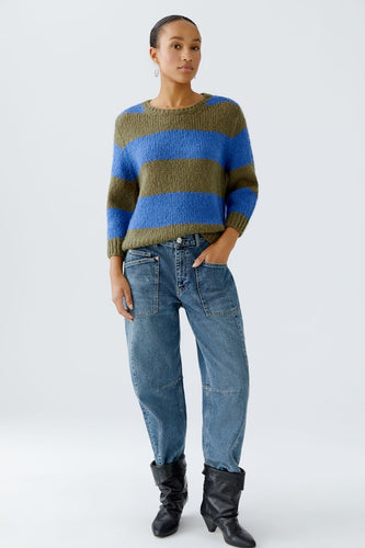 Oui Esmy Sweater in Khaki/Blue