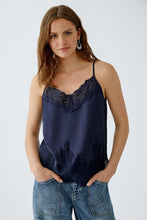 Load image into Gallery viewer, Oui Lace Trim Cami in Navy
