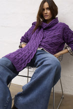 Load image into Gallery viewer, Oui Cotton Cable Knit Sweater in Amaranth Purple
