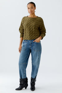 Oui Sirah Cotton Blend Sweater in Burnt Olive
