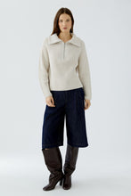 Load image into Gallery viewer, Oui Cotton Zip Collar Sweater in Stone
