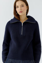 Load image into Gallery viewer, Oui Cotton Zip Collar Sweater in Dark Blue
