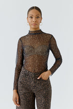 Load image into Gallery viewer, Oui Printed Mesh Mock Neck Top in Dark Brown/Black
