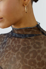Load image into Gallery viewer, Oui Printed Mesh Mock Neck Top in Dark Brown/Black

