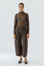 Load image into Gallery viewer, Oui Printed Mesh Mock Neck Top in Dark Brown/Black
