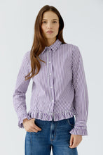 Load image into Gallery viewer, Oui Ruffle Sleeve Blouse in White Violet
