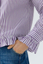 Load image into Gallery viewer, Oui Ruffle Sleeve Blouse in White Violet
