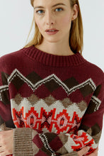 Load image into Gallery viewer, Oui Knitted Diamond Pattern Sweater in Dark Red/Taupe
